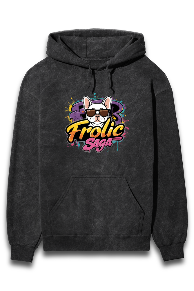 Frolic Saga Unisex Acid Wash Hooded Sweatshirt