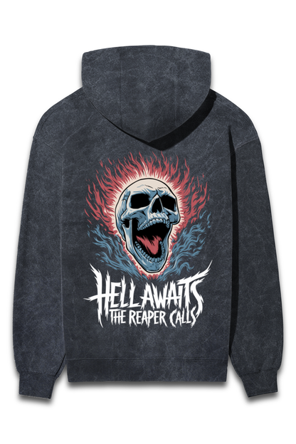 Hell Awaits Acid-Washed Unisex Hoodie