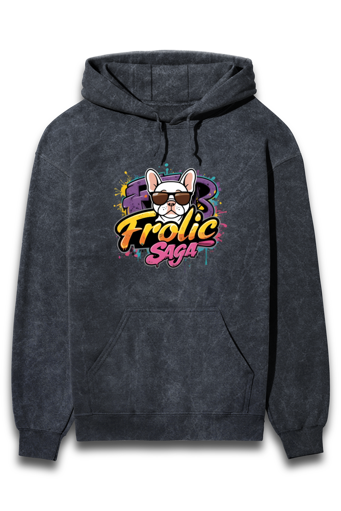 Frolic Saga Unisex Acid Wash Hooded Sweatshirt