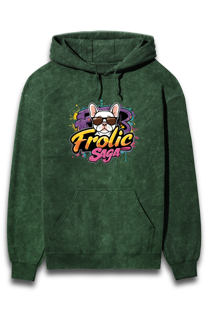 Frolic Saga Unisex Acid Wash Hooded Sweatshirt